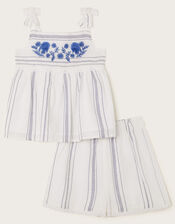 Baby Embroidered Top and Shorts Set, White (WHITE), large