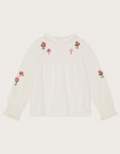 Embroidered Floral Top, Ivory (IVORY), large