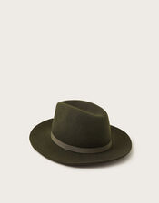 Wool Fedora Hat, Green (KHAKI), large