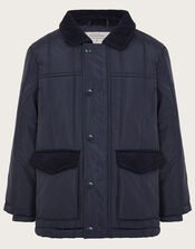 Corduroy Collar Quilted Jacket, Blue (NAVY), large