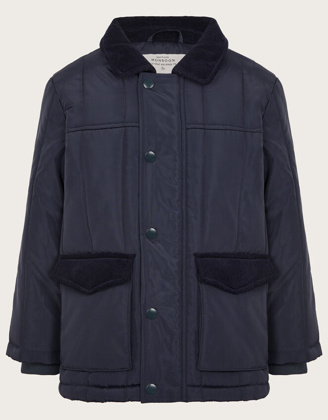 Corduroy Collar Quilted Jacket, Blue (NAVY), large