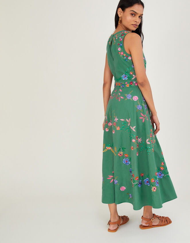 Lorraine Embroidered Midi Dress in Sustainable Cotton Green