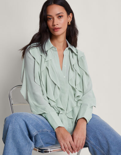 Aria Ruffle Blouse, Green (GREEN), large