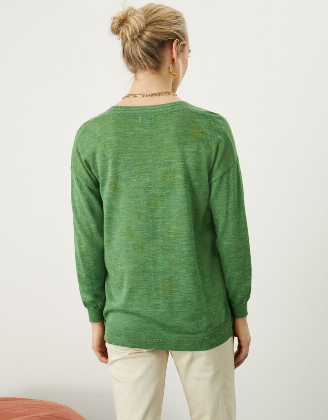 Trim Cardigan in Linen Blend, Green (GREEN), large