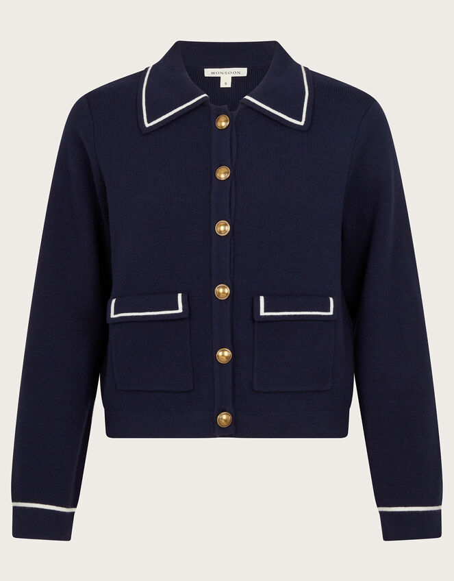 Nicki Collar Knit Jacket, Blue (NAVY), large