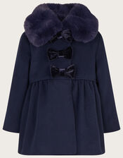 Baby Bow Faux Fur Collar Coat, Blue (NAVY), large