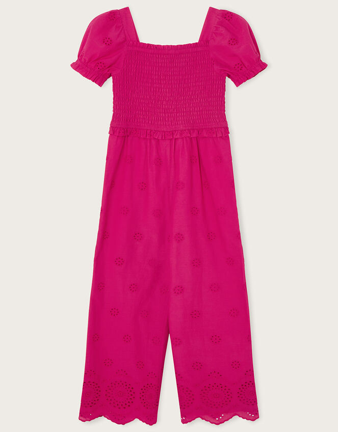 Schiffli Shirred Jumpsuit Pink