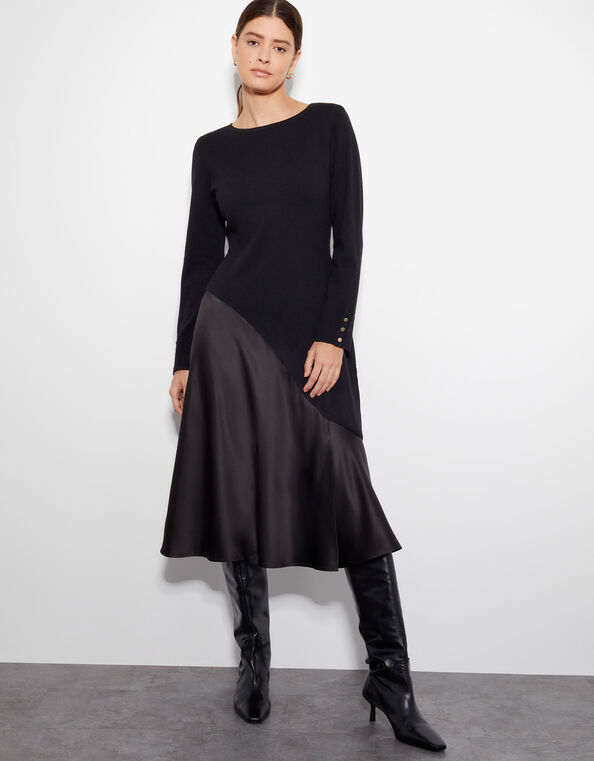 Saz Satin Knit Dress, Black (BLACK), large
