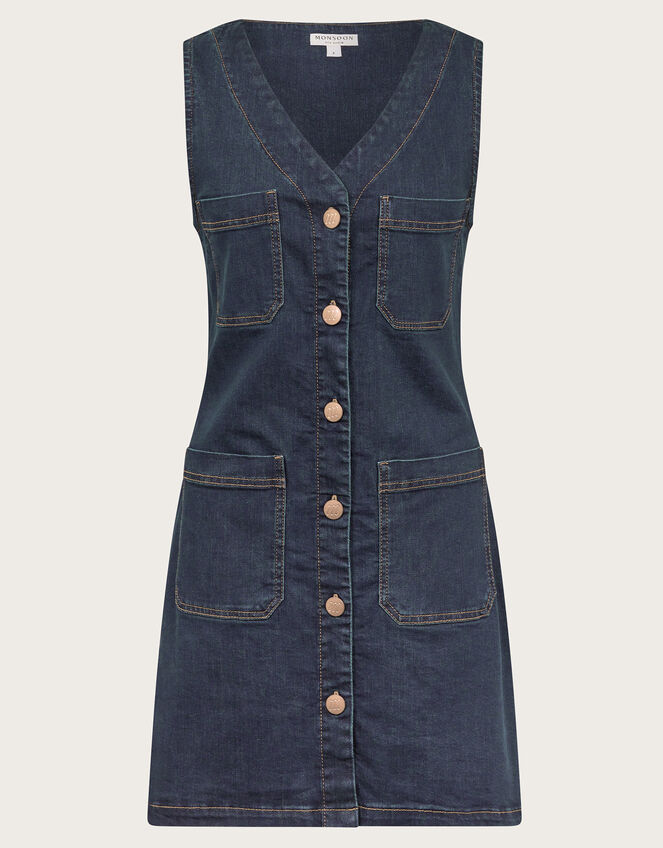 Pia Denim Pinafore Mini Dress, Blue (INDIGO), large