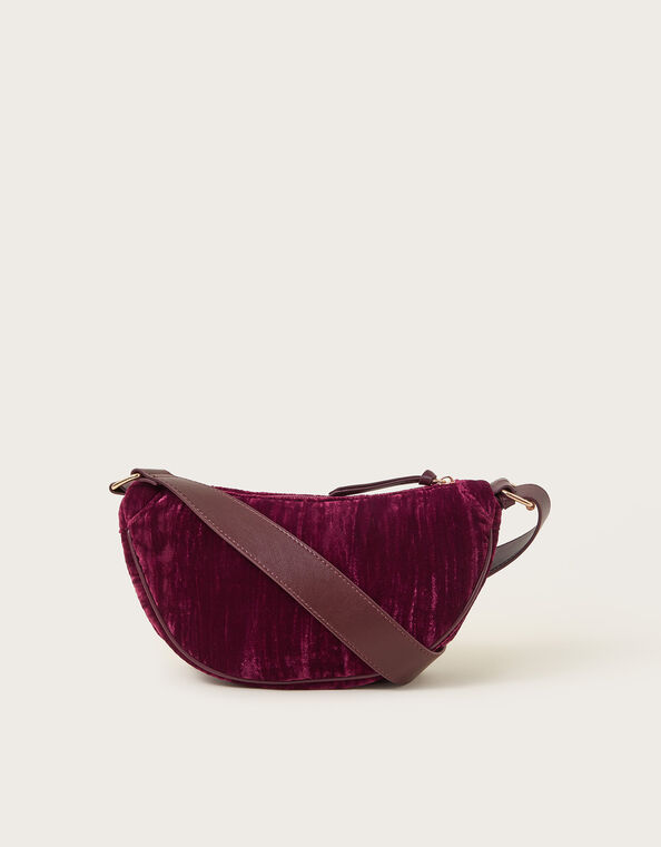 Val Crushed Velvet Sling Bag, Red (BURGUNDY), large