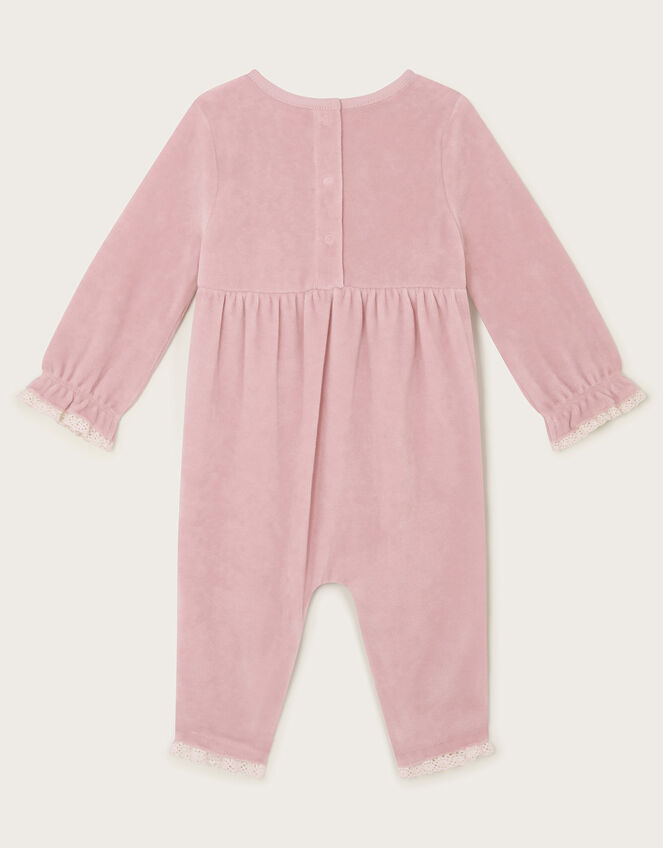 Newborn Shirred Velour Romper, Pink (PINK), large