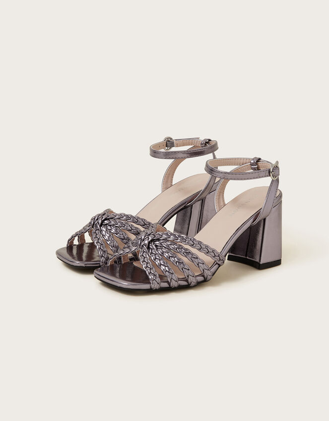 Plaited Block Heel Sandals Silver | Occasion Shoes | Monsoon UK.
