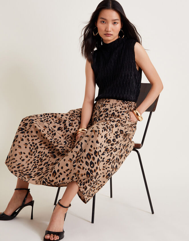 Raife Leopard Print Skirt, Natural (NATURAL), large