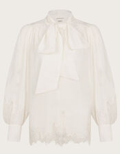 Reece Lacy Pussybow Blouse, Ivory (IVORY), large