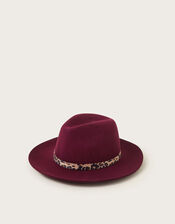 Wool Fedora Hat, Red (BURGUNDY), large