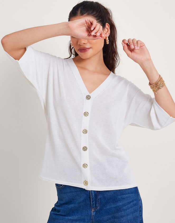 Bea Button Cardigan, Ivory (IVORY), large