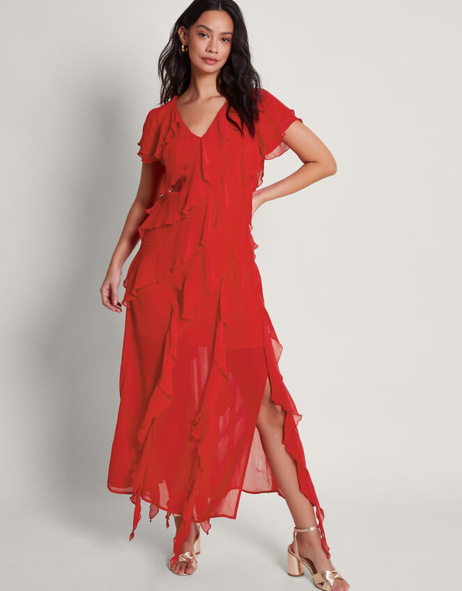 Renata Ruffle Maxi Dress, Red (RED), large