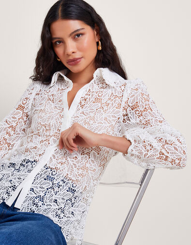 Perl Lace Blouse, Ivory (IVORY), large