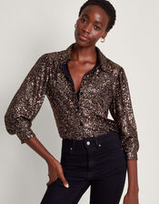 Megan Sequin Shirt, Bronze (SILVER), large