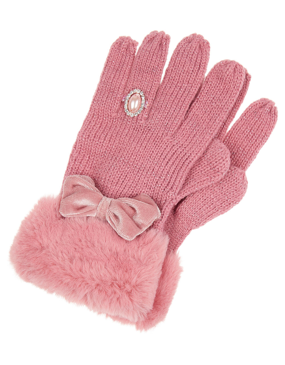 Bow Diamond Ring Knit Gloves Pink | Gloves, Hats & Scarves | Monsoon UK.