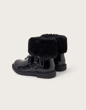 Stacey Patent Faux Fur Trim Boots, Black (BLACK), large