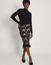 Fern Sequin Midi Skirt, Black (BLACK), large