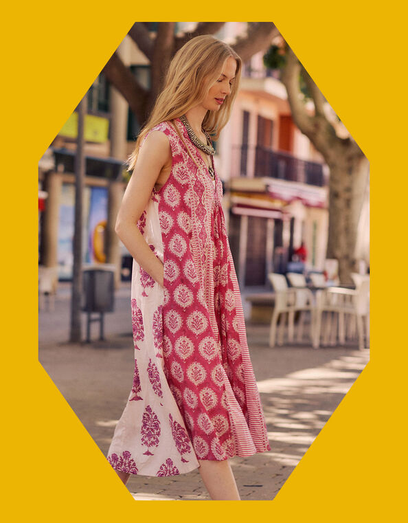 East Sleeveless Print Dress, Pink (PINK), large