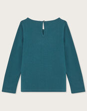 Floral Embroidered Long Sleeve T-Shirt, Teal (TEAL), large