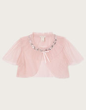 Crop Tulle Cape Jacket, Pink (DUSKY PINK), large