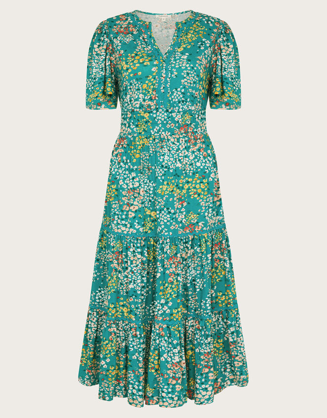 Micola Short Sleeve Floral Midi Dress, Teal (TEAL), large