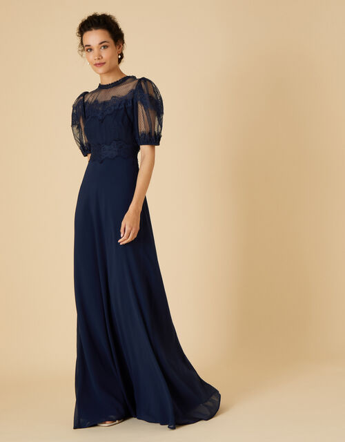 Debbie Chantilly Lace Dress Blue | Evening Dresses | Monsoon UK.