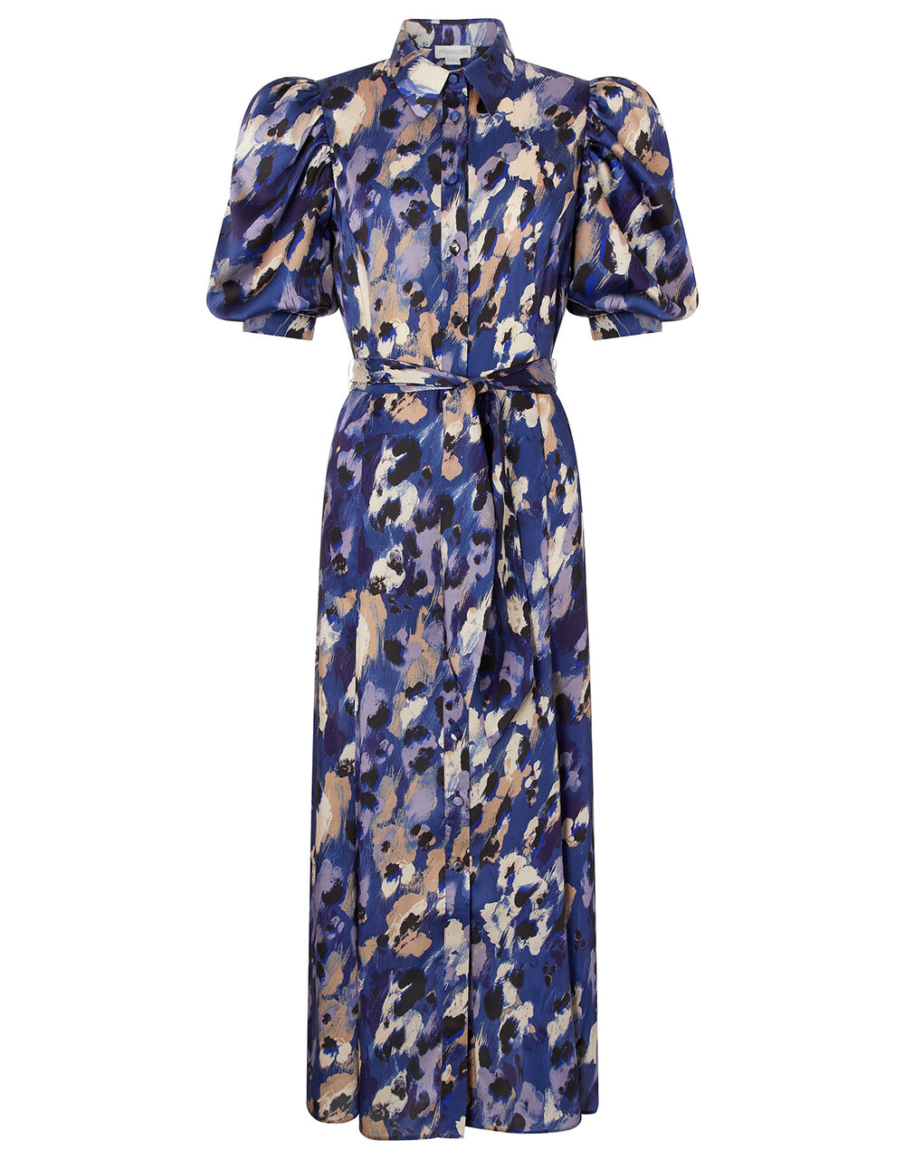 Libby Animal Print Satin Shirt Dress Blue | Evening Dresses | Monsoon UK.