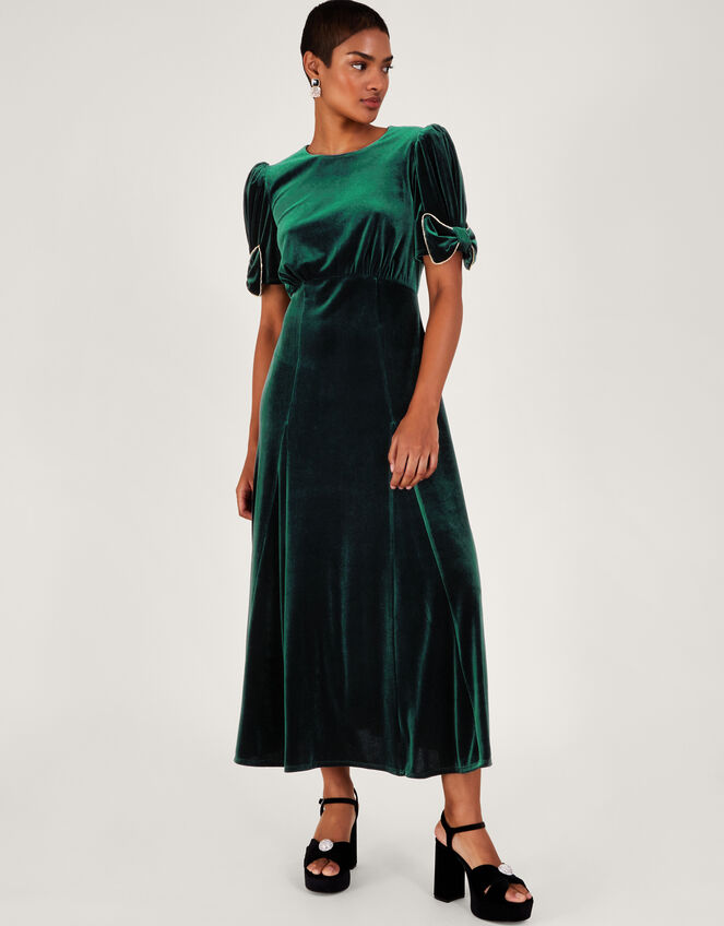 Belle Velvet Bow Dress Green
