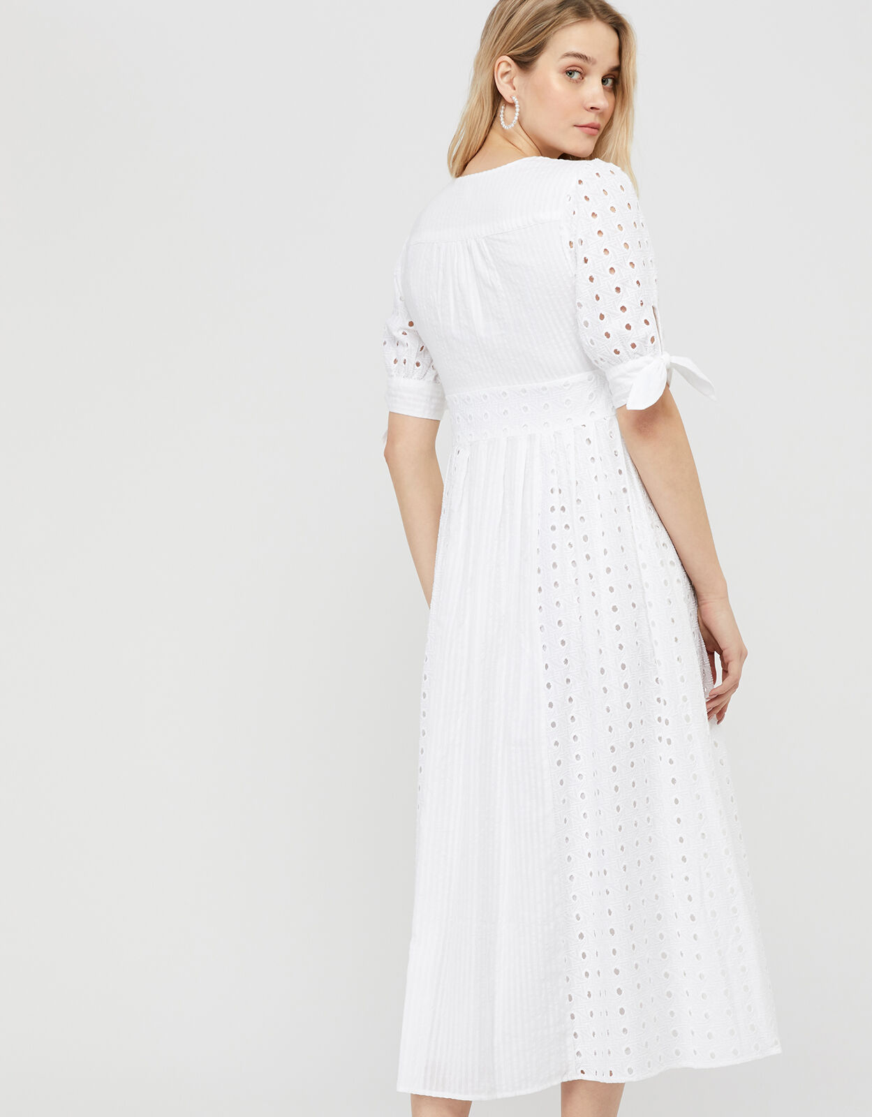 Dolly Schiffli Midi Dress White 