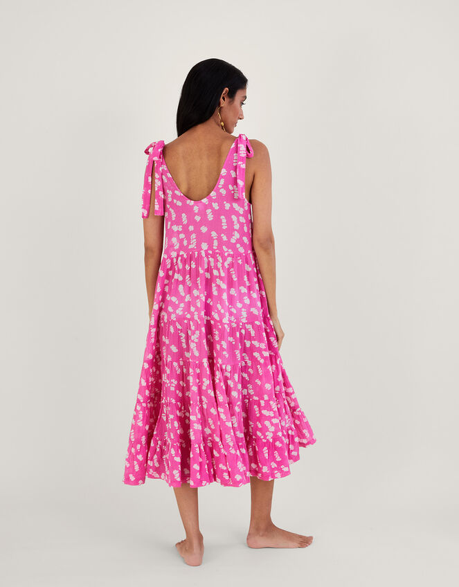 Batik Print Tiered Midi Dress, Pink (PINK), large