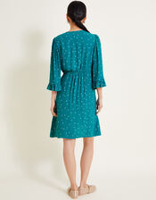 Clea Spot Print Embroidered Dress, Teal (TEAL), large