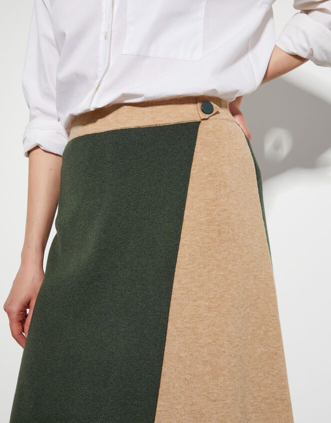 Nellie Two-Tone Knit Skirt, Green (KHAKI), large