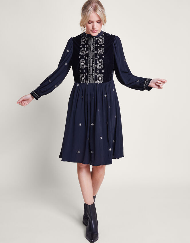 Payton Embroidered Bib Dress, Blue (MIDNIGHT), large