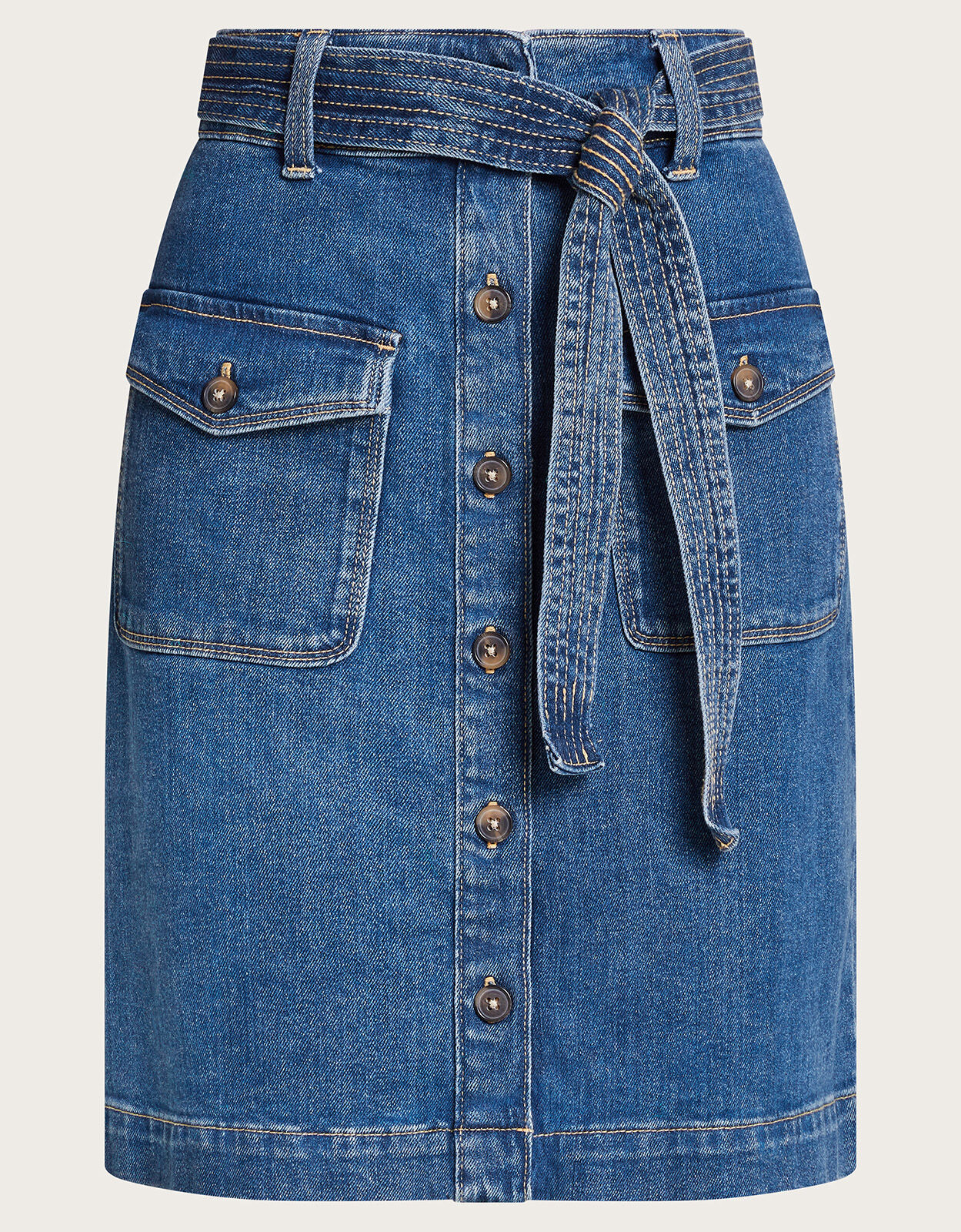 Mid Blue Buttoned Mini Denim Skirt With Pockets | ADF-WADSKT-002 |  Cilory.com