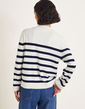 Sybil Collar Stripe Cardigan, Ivory (IVORY), large