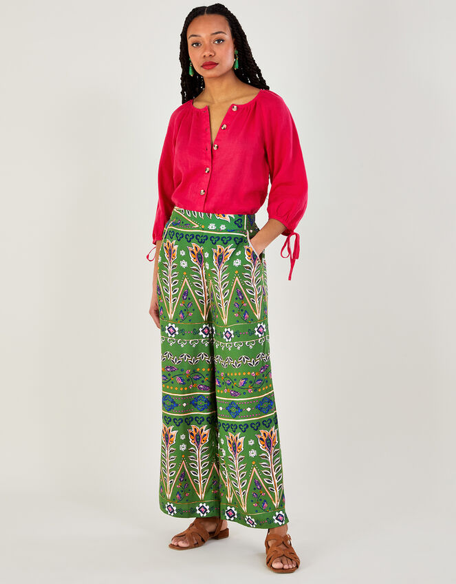 Loose Print Trousers in LENZING™ ECOVERO™ Green