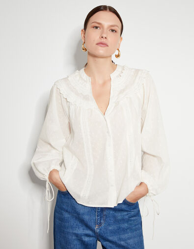 Nyla Scallop Lace Blouse, Ivory (IVORY), large