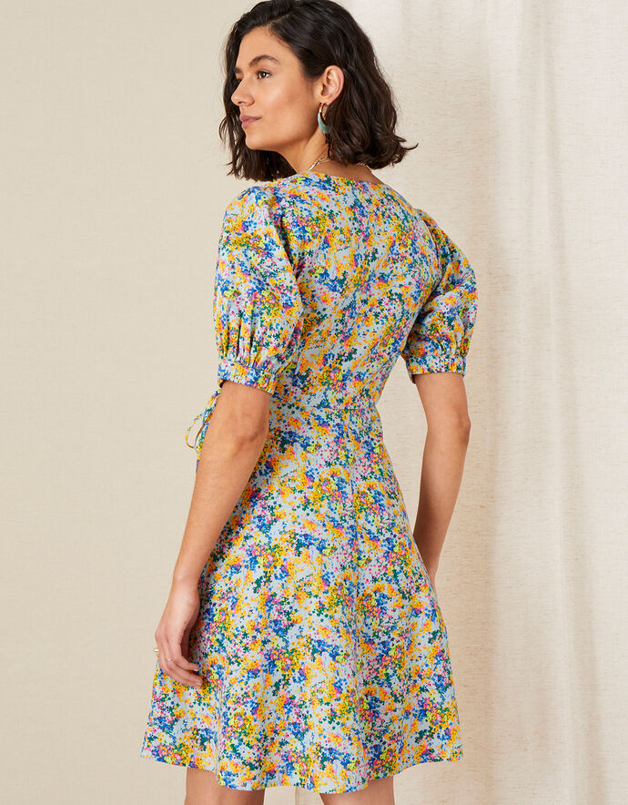 Louis Floral Poplin Dress in Organic Cotton Blue | Evening Dresses ...