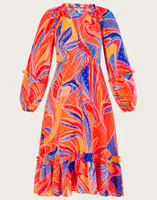 Ariel Print Tiered Dress in Sustainable Viscose, Orange (ORANGE), large