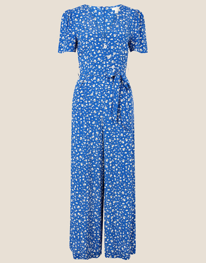 Ditsy Floral Wrap Jumpsuit, Blue (BLUE), large