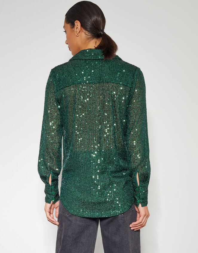 Shonda Sheer Sequin Shirt, Green (GREEN), large