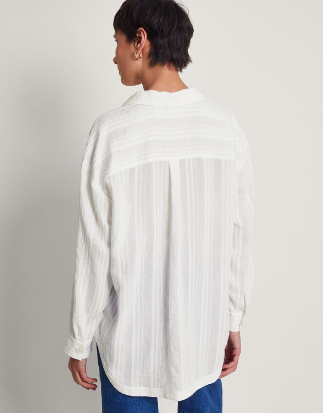 Sofia Long Sleeve Textured Shirt, White (WHITE), large