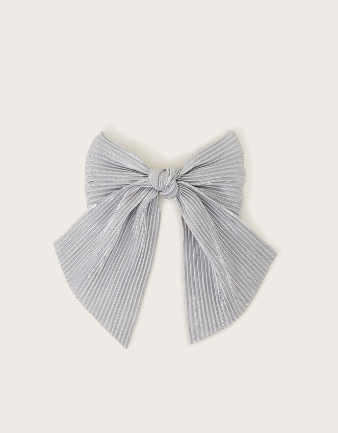 Metallic Plisse Bow Hair Clip, , large