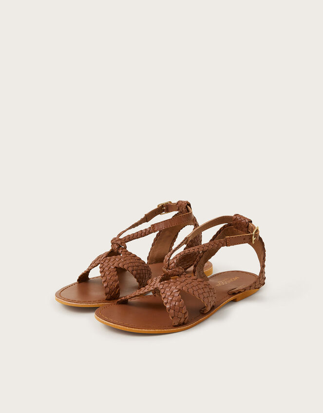 Woven Leather Sandals, Tan (TAN), large