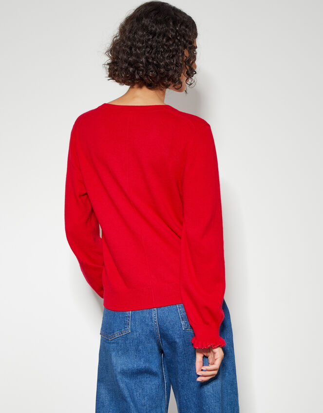 Cora Frill Crew Neck Cardigan, Red (RED), large